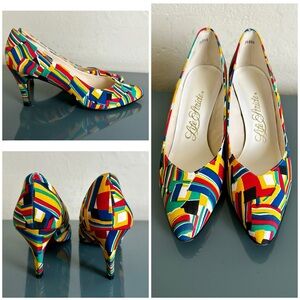 VTG 1980's Rad Life Stride Pumps Heels Colorblock Geometric Retro Shoes 9 N